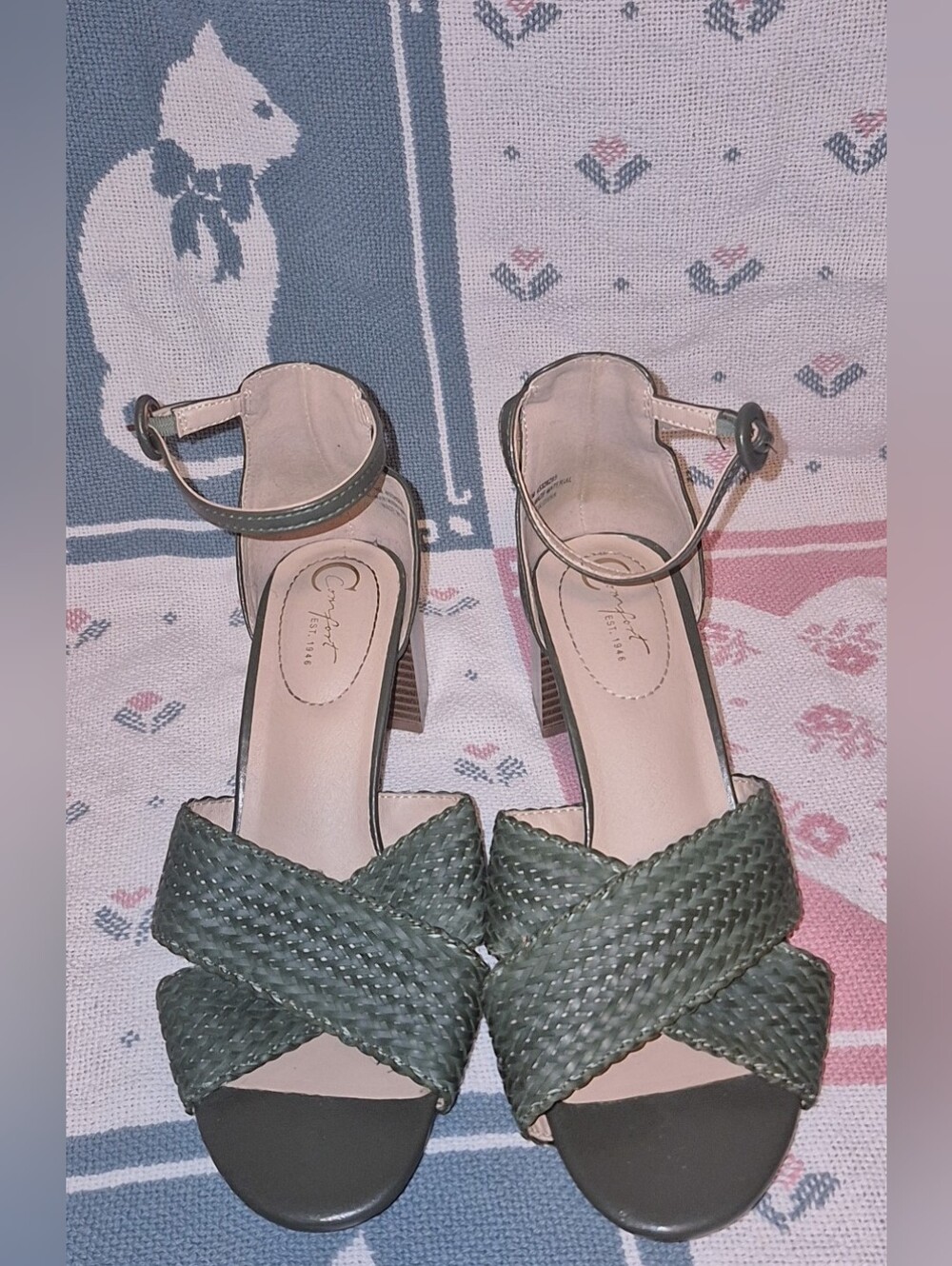 VJH Confort Olive Green Braided Ankle-Strap Heels